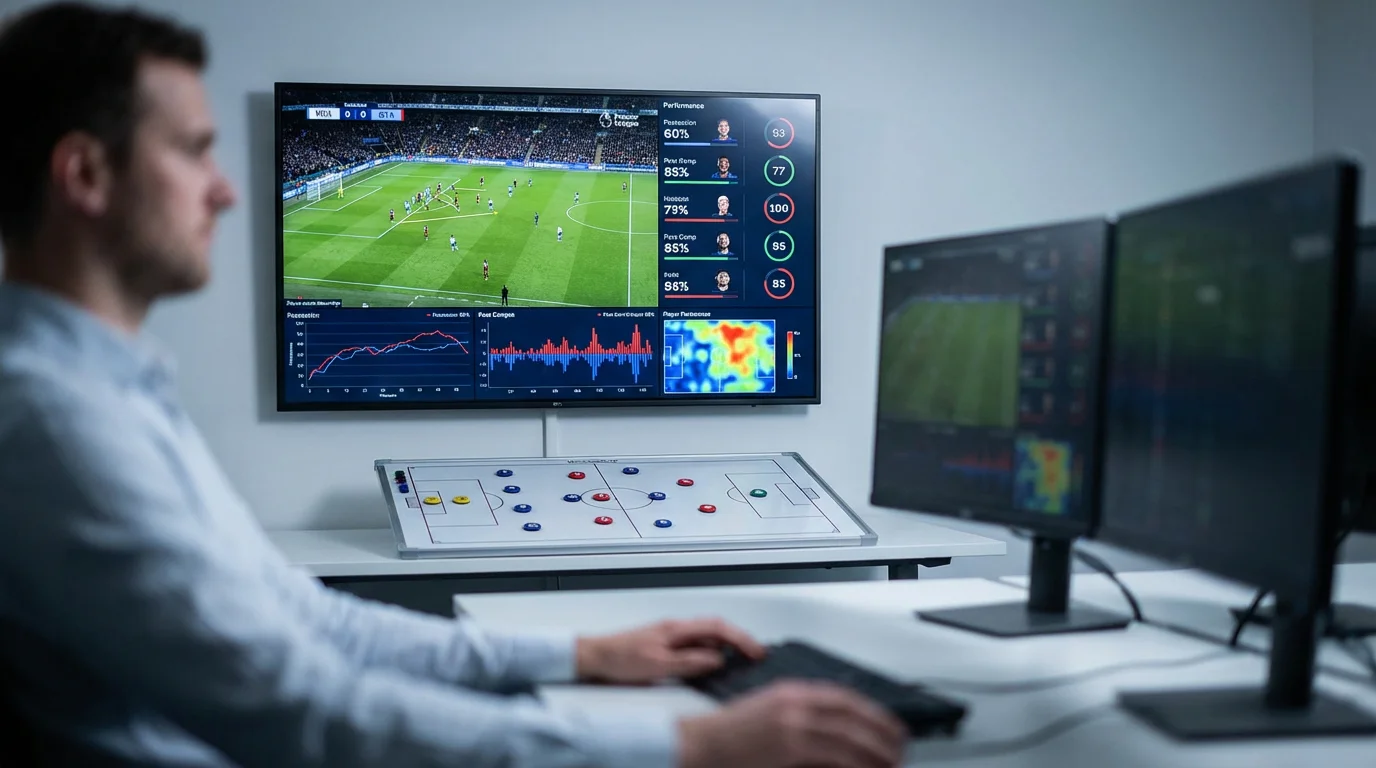Écran d'analyse tactique de football avec statistiques de match et données de performance