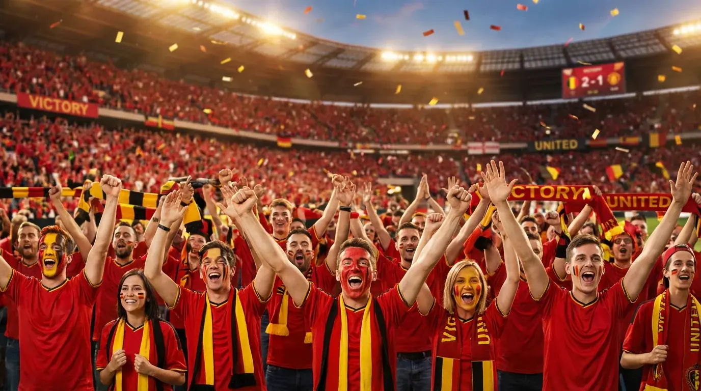 Supporters de football belges vêtus de rouge lors d'un match des Diables Rouges